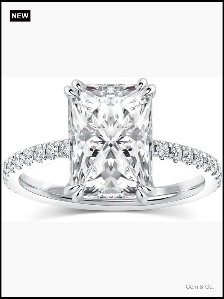 Radiant Cut Moissanite Engagement Ring 4.5ct Sterling Silver